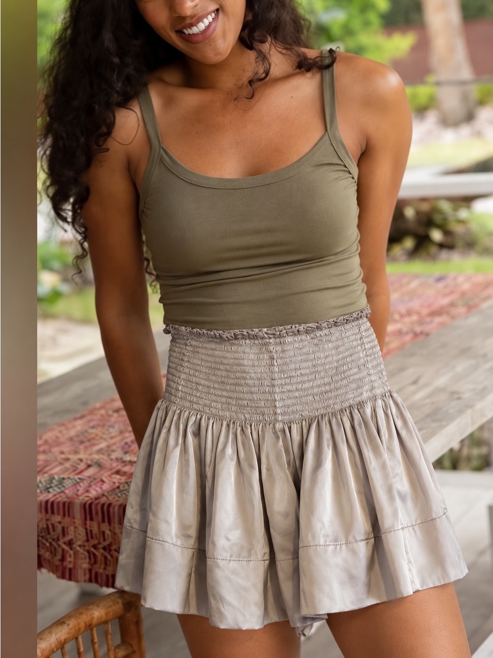 Natural Life Smocked Waist Mini Skirt in Silver SZ Small